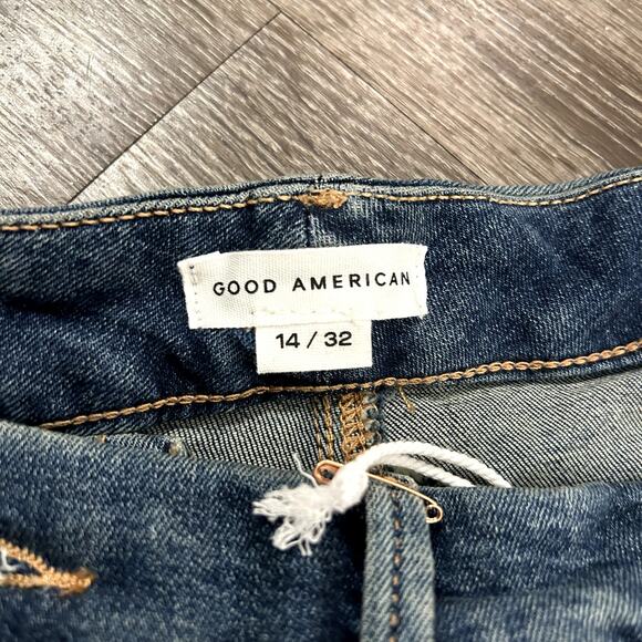 NWT Good American Good Legs Straight Jeans Blue004 Sz 14 / 32 Dark Stretch Denim - Picture 12 of 16
